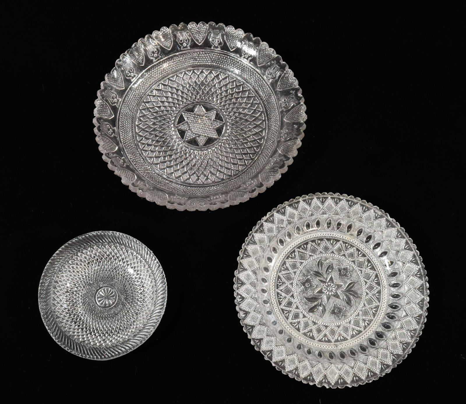 (3) EARLY PRESSED LACY GLASS BOWLS (1 of 7)