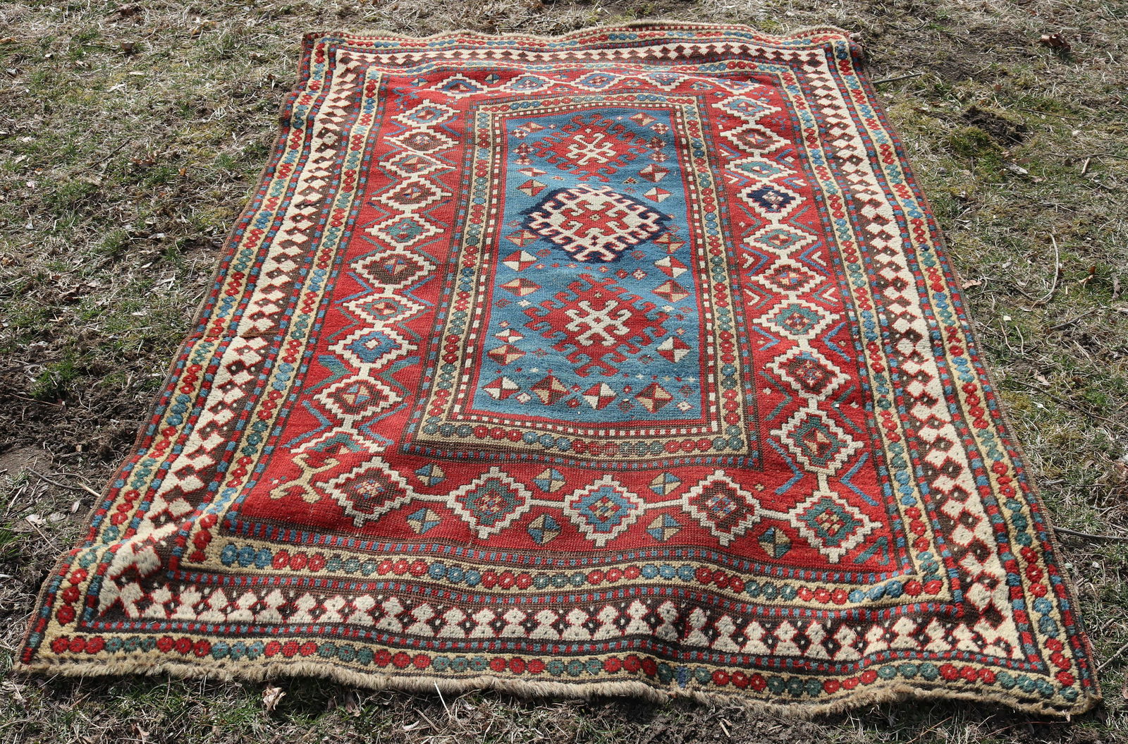 ANTIQUE HANDMADE CAUCASIAN ORIENTAL THROW RUG (1 of 10)
