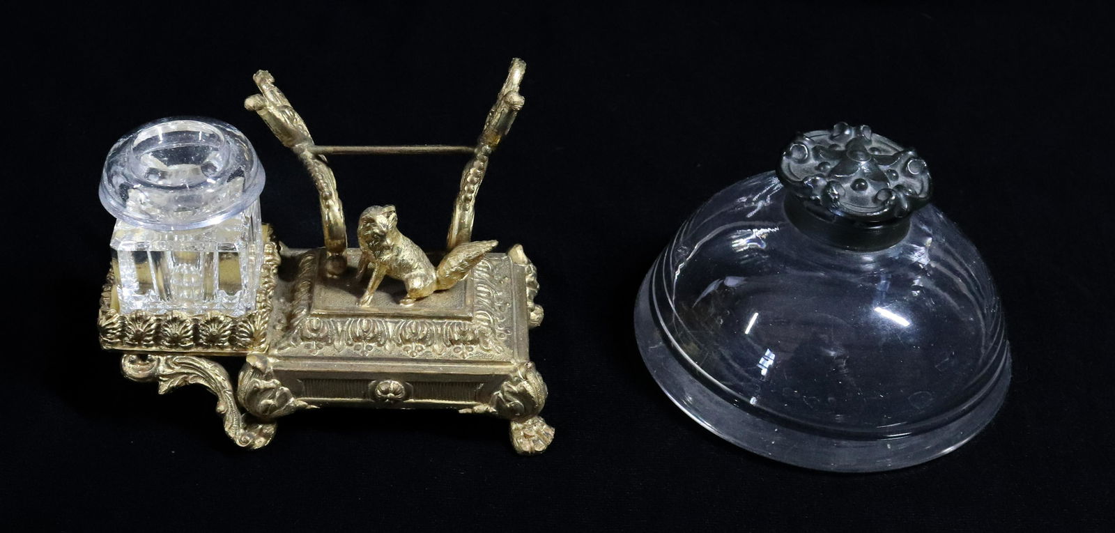 (2) GLASS/METAL INKWELLS (1 of 4)