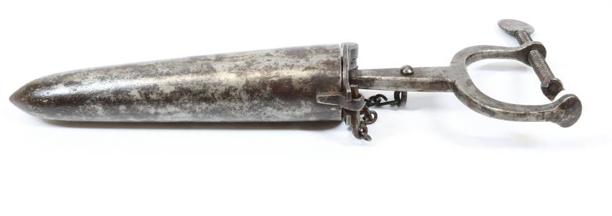 CLAMP-ON GOFFERING IRON: 19TH C. STEEL IRON SGND. WW. 6 1/8" BARREL Terms: PLEASE READ CAREFULLY BEFORE BIDDING. THIS IS AN ONLINE ONLY AUCTION. PREVIEWS WILL BE - WEDNESDAY APRIL 26TH, THURSDAY APRIL 27TH FROM 9:00 AM