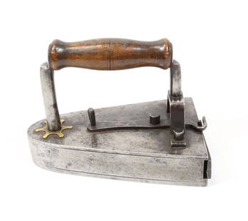 19TH C. FRENCH BOX IRON: REAR STIRRUP WITH PIVOT LATCH FOR SWING GATE. BRASS ACCENT TO FRONT POST. 7" L. Terms: PLEASE READ CAREFULLY BEFORE BIDDING. THIS IS AN ONLINE ONLY AUCTION. PREVIEWS WILL BE - WEDNESDAY APRIL