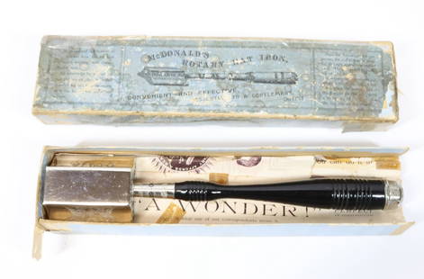 KNOX NEW YORK GAS IRON: FOR SMOOTHING TOP HATS IN ORIG. BOX. Terms: PLEASE READ CAREFULLY BEFORE BIDDING. THIS IS AN ONLINE ONLY AUCTION. PREVIEWS WILL BE - WEDNESDAY APRIL 26TH, THURSDAY APRIL 27TH FROM 9:00 AM TILL