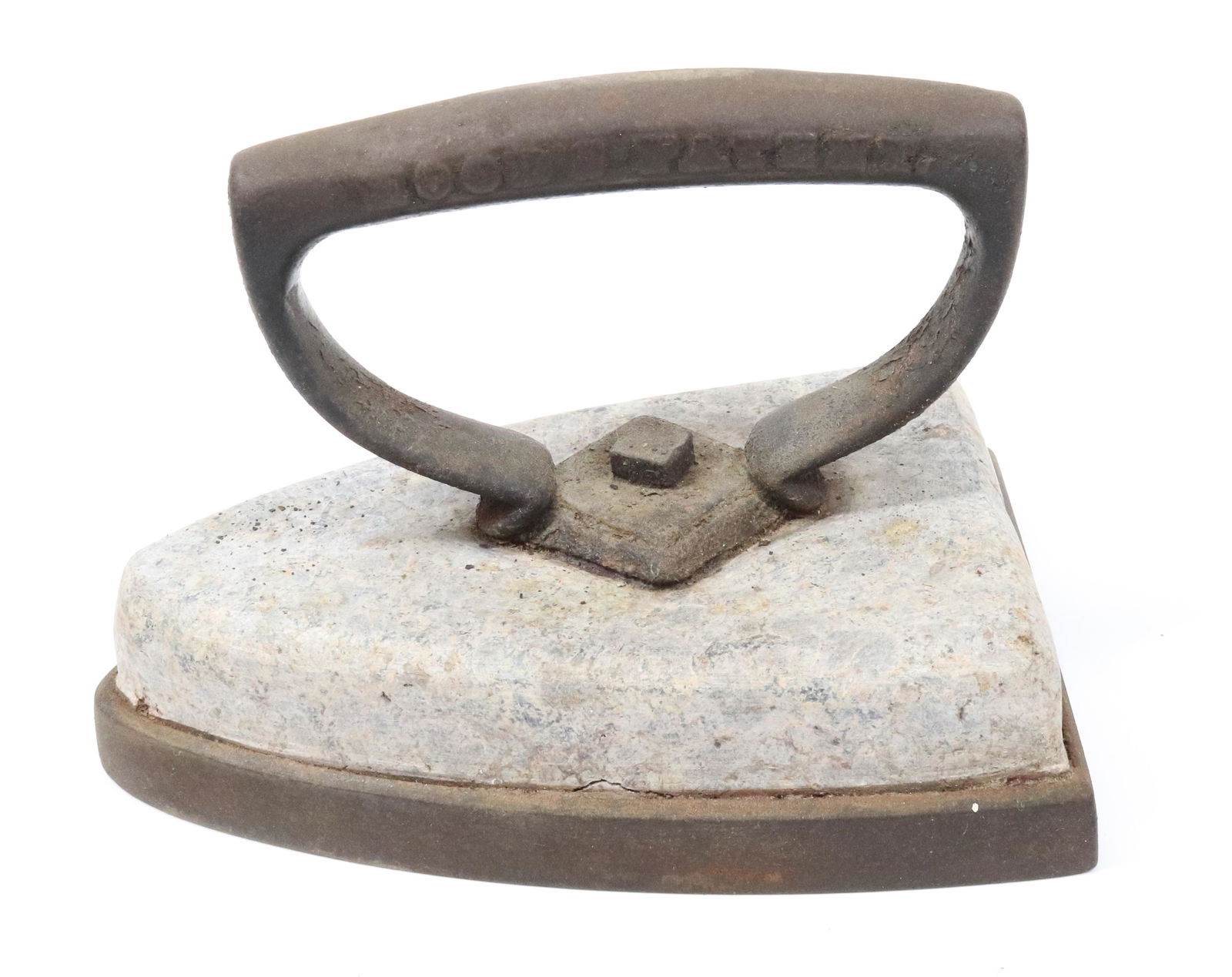 ANTIQUE SOAPSTONE IRON: HANDLE MRKD. HOOD'S PATENT, 1867. 7" L. Terms: PLEASE READ CAREFULLY BEFORE BIDDING. THIS IS AN ONLINE ONLY AUCTION. PREVIEWS WILL BE - WEDNESDAY APRIL 26TH, THURSDAY APRIL 27TH FROM 9:00 AM TILL 4:00