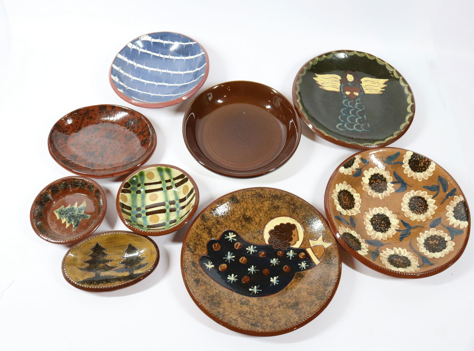 (9) OXFORD REDWARE BOWLS: THREE SIGNED TAMASHAUSKY DIFFERENT GLAZES 11" DIA Terms: Please Read Carefully before Bidding. Hartzell’s Auction Gallery Inc. will Conduct an ON-LINE ONLY Auction at 2481 Belvidere Rd, Phillipsburg