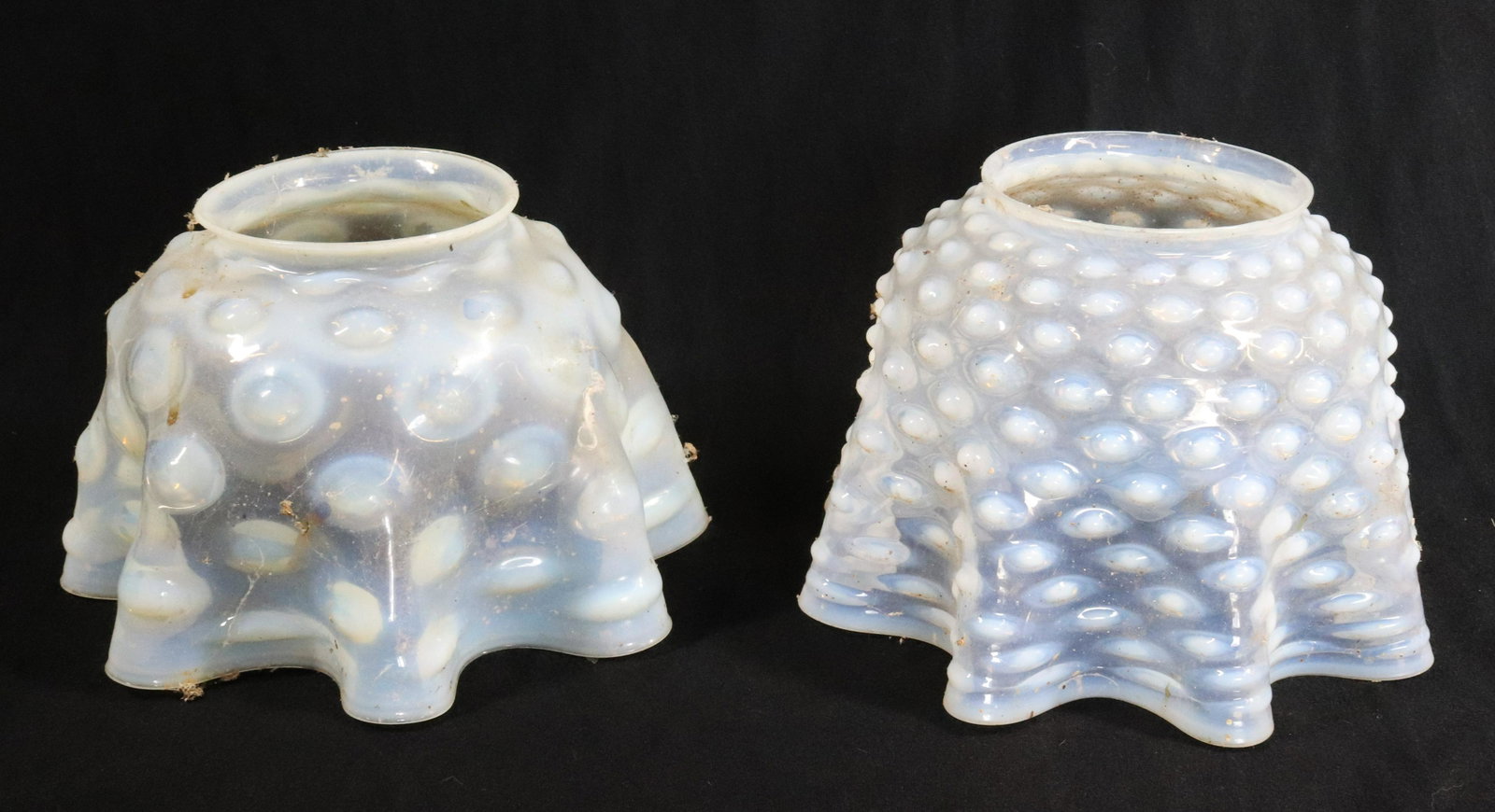 (2) OPALESCENT GLASS SHADES: HOBNAIL AND LARGE HOBNAIL 19TH CENTURY 5 3/4"H X 8" FITTER RING 3 3/4" Terms: Please Read Carefully before Bidding. Hartzell’s Auction Gallery Inc. will Conduct an ON-LINE ONLY Auction at 2481 Belvi