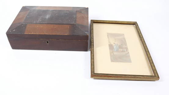 WORK BOX/WALLACE NUTTING: WOOD VENEER BOX LIFT OUT TRAY, INTERIOR WALLACE NUTTING 13" X 9" 3 1/2" X 12" Terms: Please Read Carefully before Bidding. Hartzell’s Auction Gallery Inc. will Conduct an ON-LINE ONLY Auction at 248