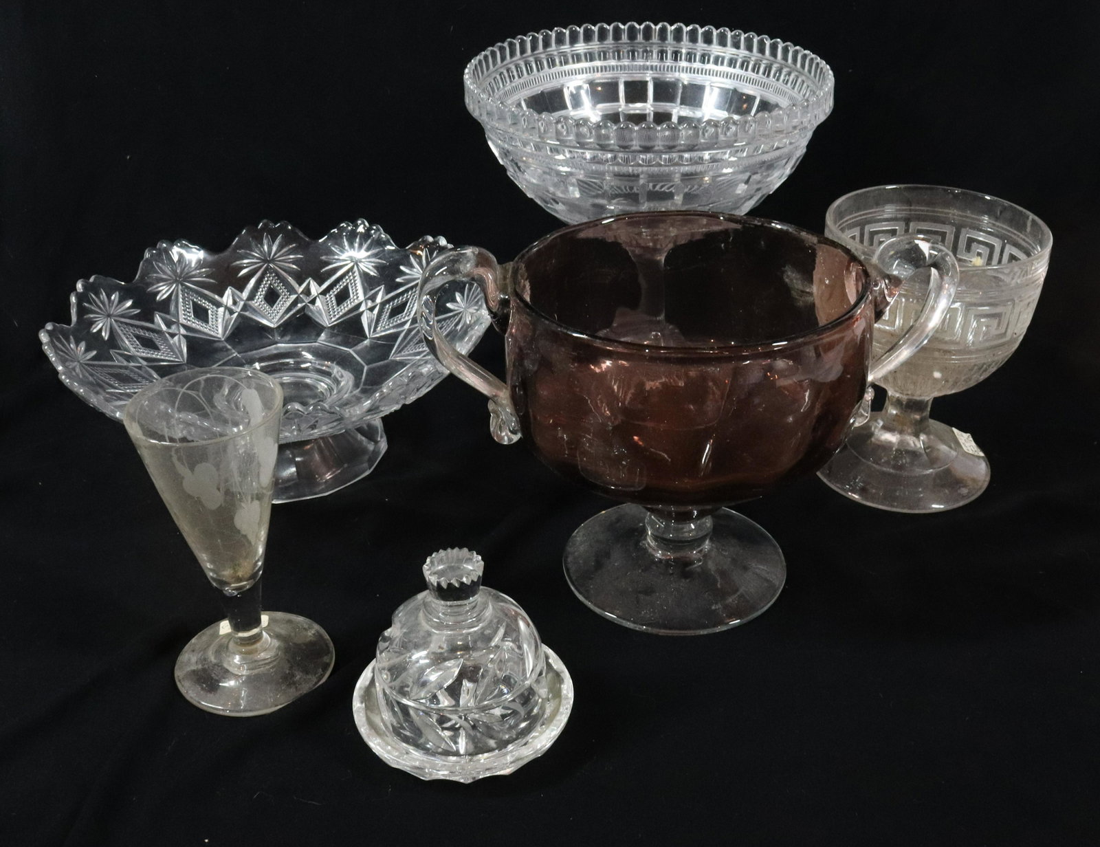 (6) GLASS LOT: PRESSED GLASS COMPOTES 8" X 8" Terms: Please Read Carefully before Bidding. Hartzell’s Auction Gallery Inc. will Conduct an ON-LINE ONLY Auction at 2481 Belvidere Rd, Phillipsburg, Nj. 08865. There 