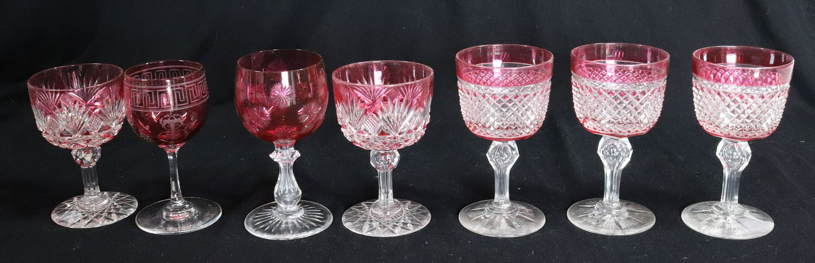 (7) CRANBERRY OVERLAY CUT WINES (1 of 3)