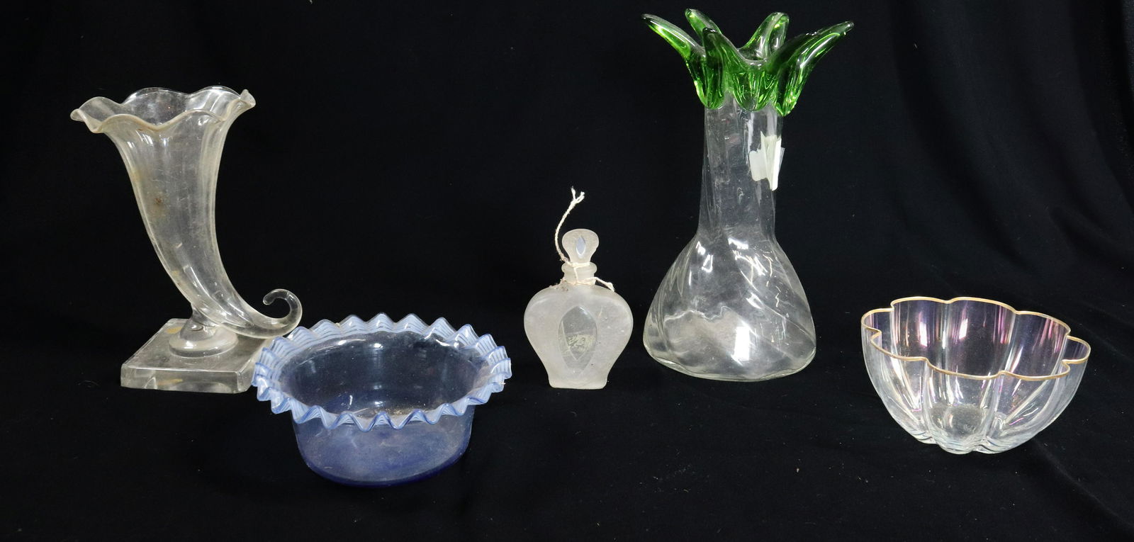 (6) CZECH GLASS TWO VASES, FINGER BOWL AND VENETIAN FINGER BOWL PERFUME BOTTLE  2" TO 8" (1 of 3)