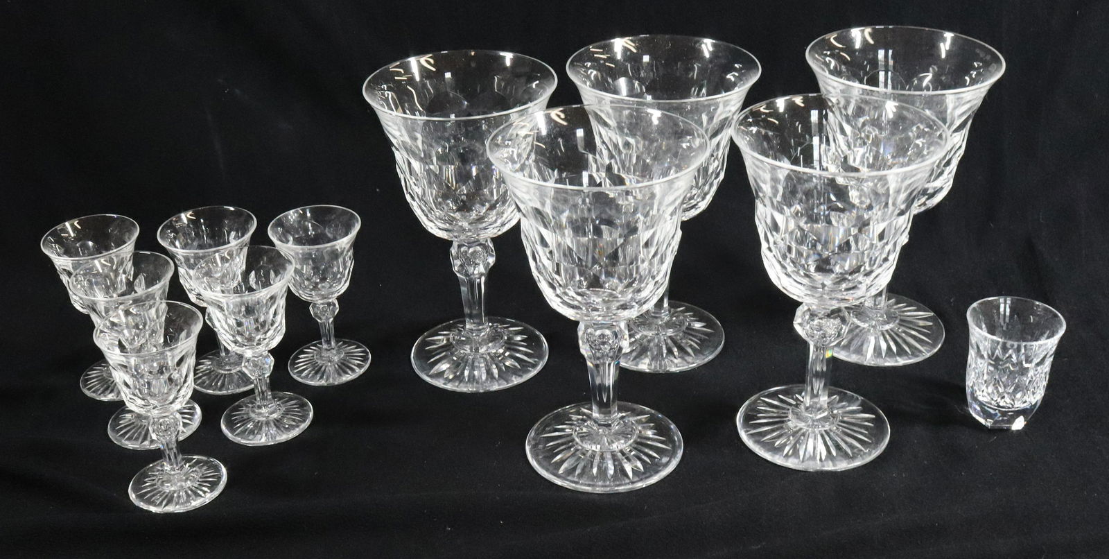 FRENCH CUT GLASS GOBLETS: (5) GOBLETS, (6) CORDIALS SHOT GLASS 6"H Terms: Please Read Carefully before Bidding. Hartzell’s Auction Gallery Inc. will Conduct an ON-LINE ONLY Auction at 2481 Belvidere Rd, Phillipsburg, Nj. 088