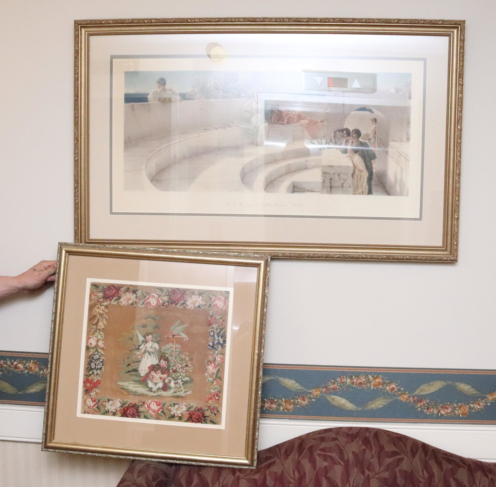 FRAMED PRINT AND NEEDLEWORK (1 of 6)