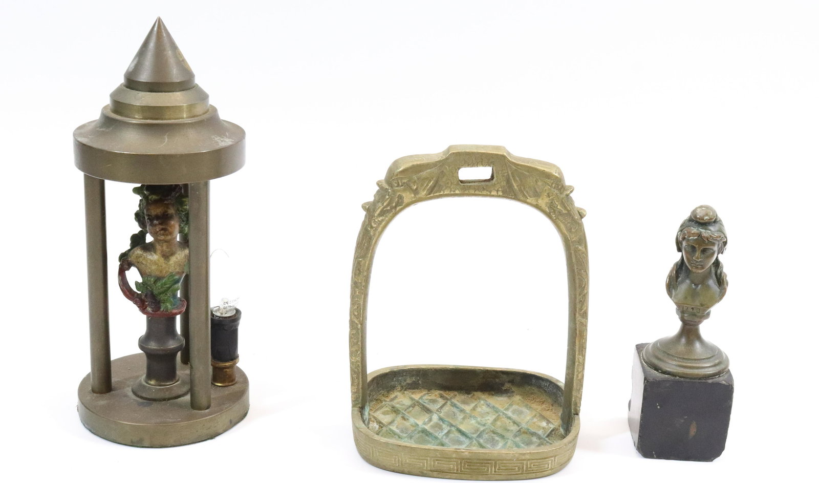 VINTAGE BRASS LIGHT, BRONZE BUST AND BRASS STIRRUP (1 of 5)