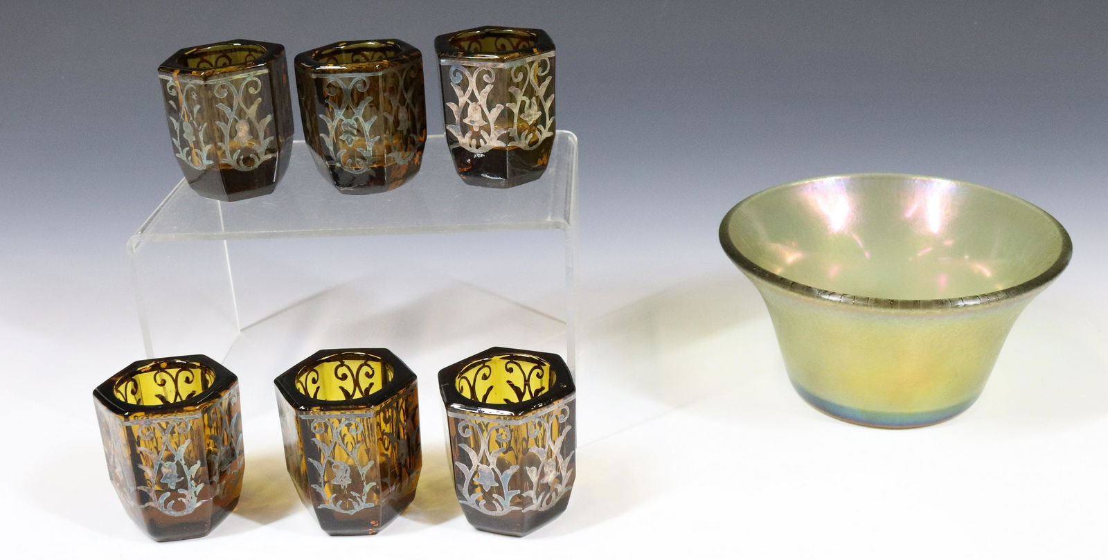 STRETCH GLASS BOWL AND OVERLAY CORDIALS (1 of 7)