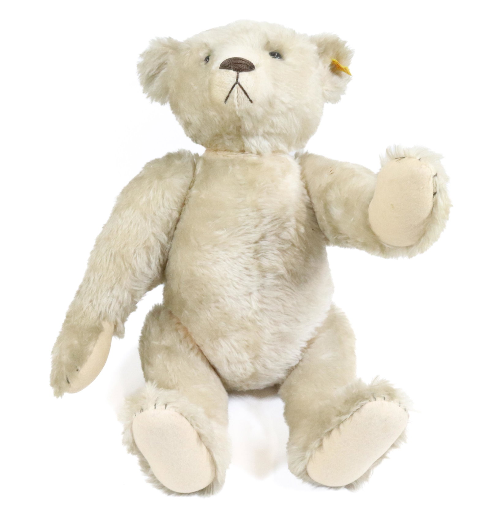 STEIFF JOINTED TEDDY BEAR: BUTTON/TAG IN EAR. WOOL/COTTON. WESTERN GERMANY. 24" L.