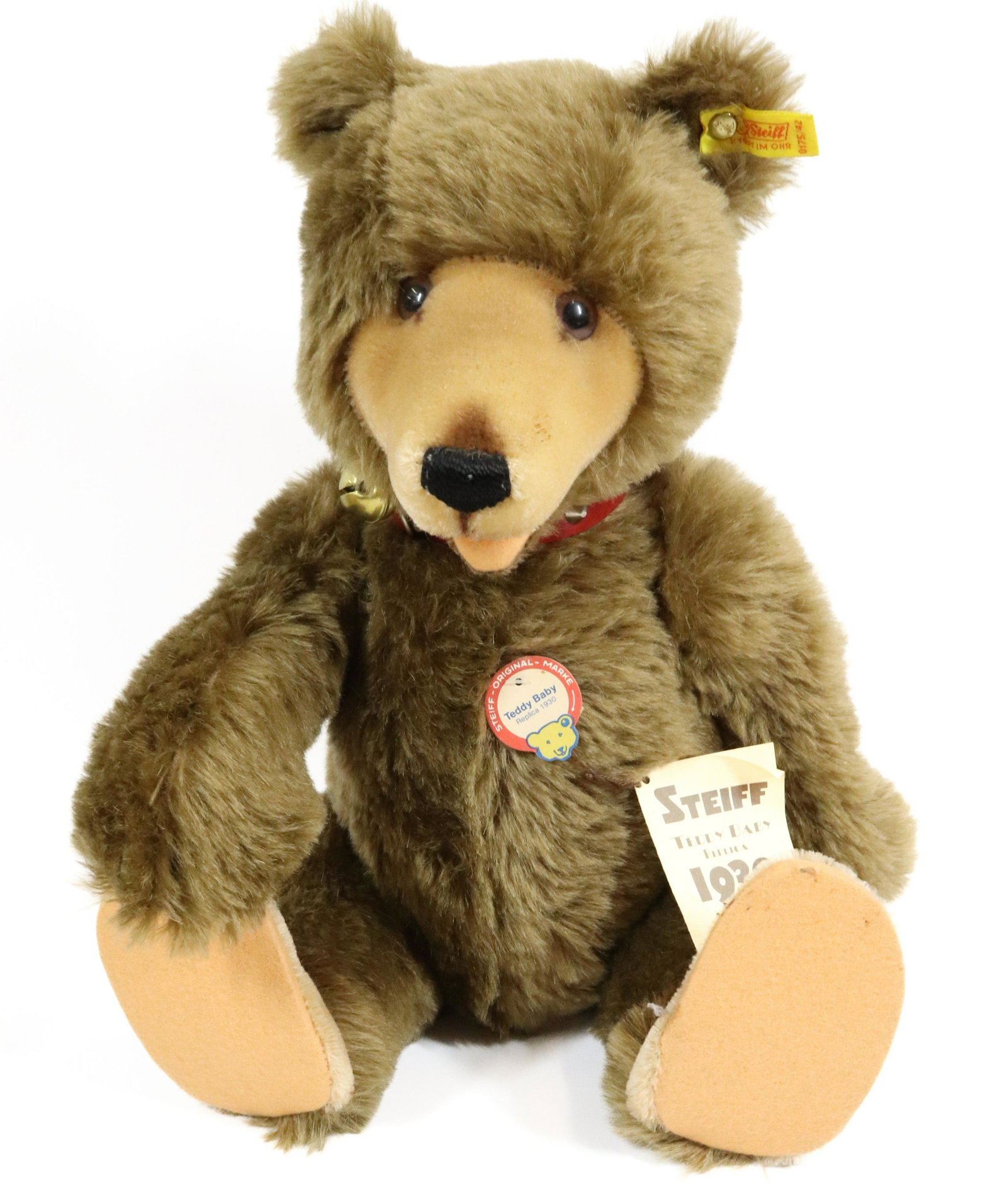 STEIFF TEDDY BABY REPLICA 1930: BUTTON/TAG IN EAR. WOOL/COTTON. WESTERN GERMANY. 17" L.