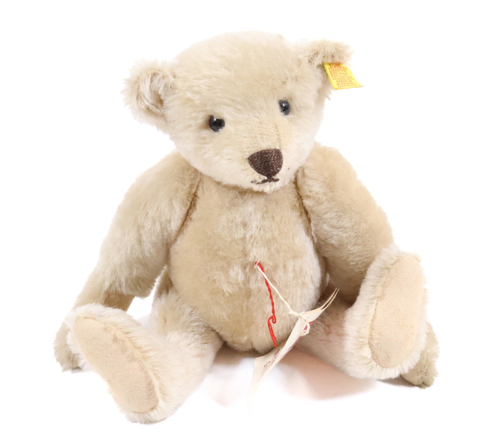 STEIFF JOINTED TEDDY BEAR: REPLICA OF 1902/1903 BEAR. BUTTON/TAG IN EAR. WOOL/COTTON. WESTERN GERMANY. GROWLER. 12 1/2" L.