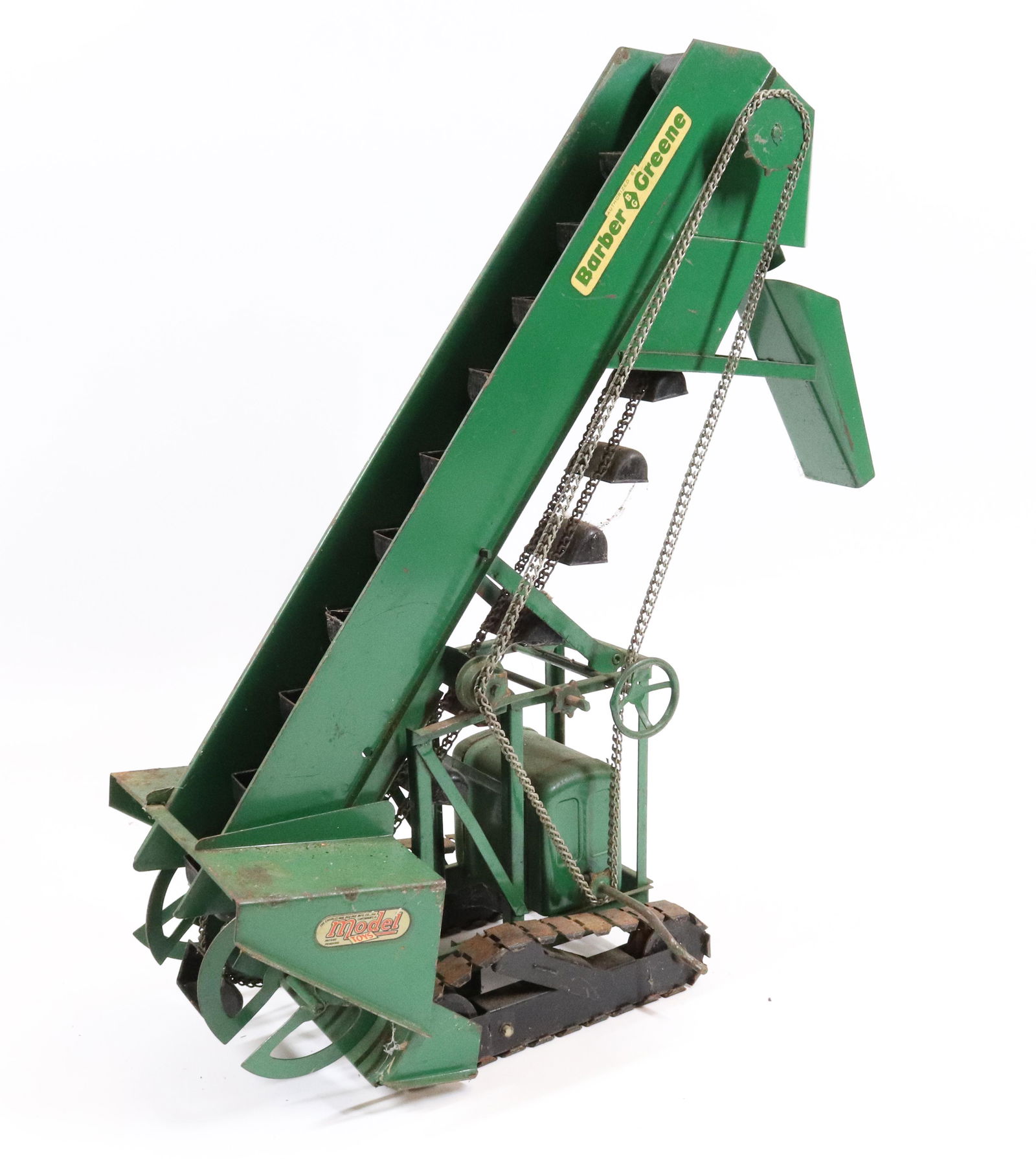 DOEPKE MODEL TOYS PRESSED STEEL BUCKET LOADER: MRKD. BARBER GREENE. 18" H.