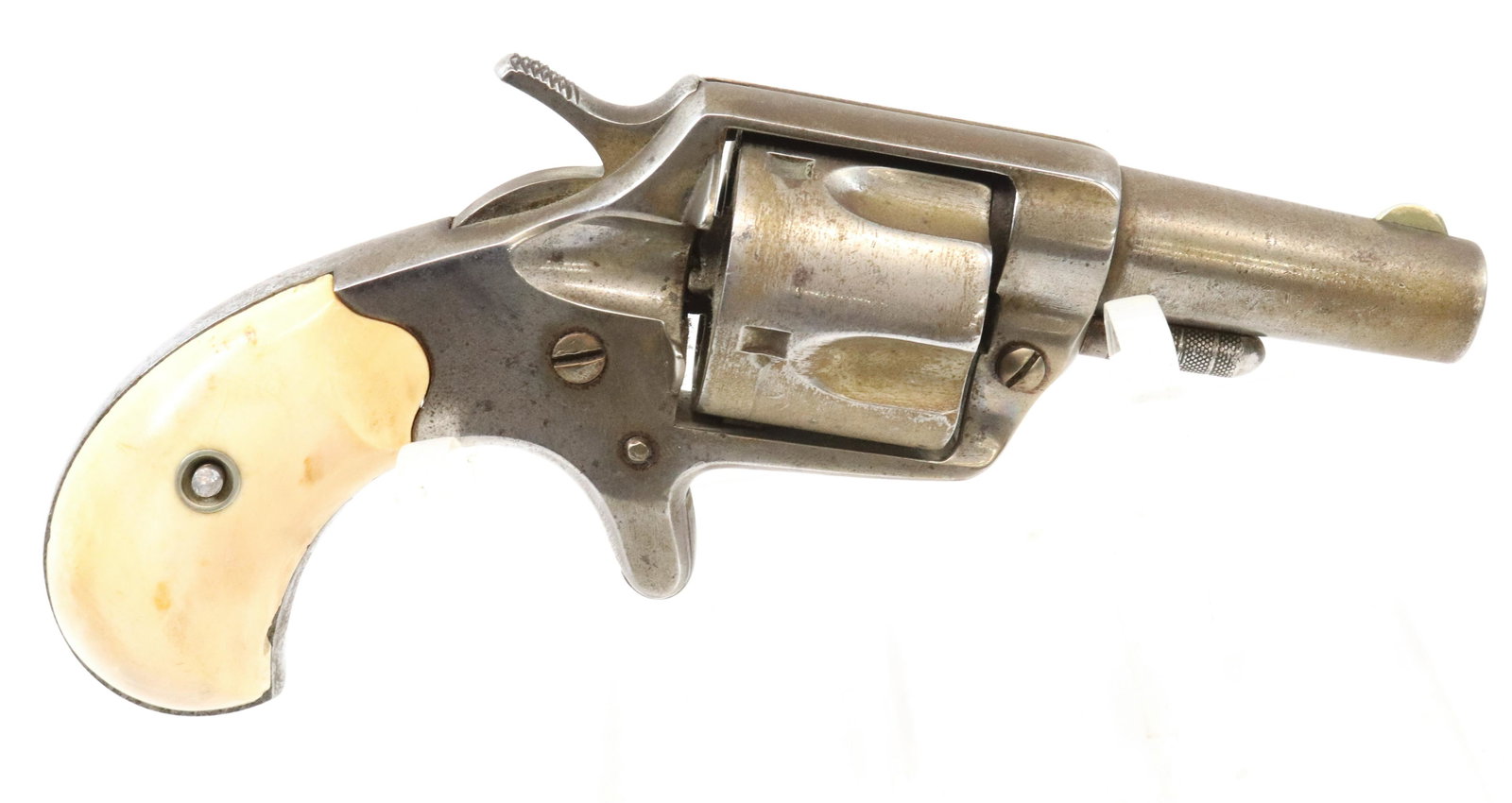 COLT NEW LINE REVOLVER: .41 CAL, SERIAL# 1972, 2 1/4" BARREL - BONE GRIPS Terms: UPDATED 2023 TERMS FOR PURCHASING AND SHIPPING OF AUCTION ITEMS. PLEASE READ CAREFULLY BEFORE BIDDING. ALL PAYMENTS MUST BE MADE BEFORE ITEMS C