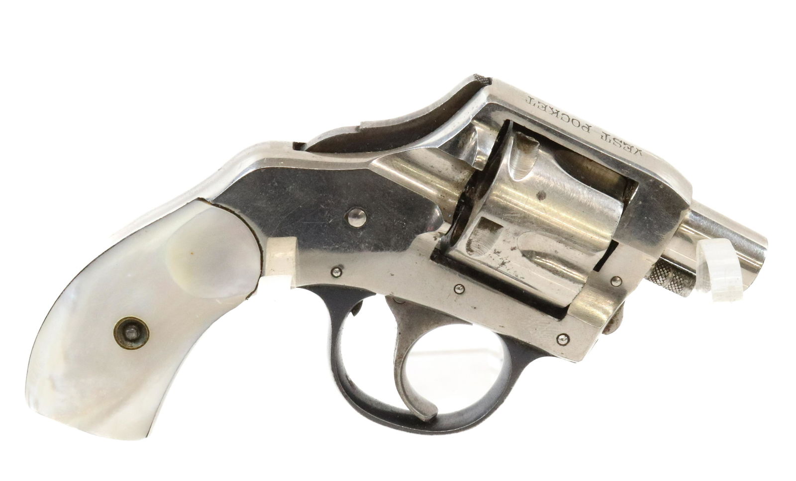 HARRINGTON AND RICHARDSON VEST POCKET SAFETY REVOLVER: .32 CAL, SERIAL# 147207, 1 1/8" BARREL Terms: UPDATED 2023 TERMS FOR PURCHASING AND SHIPPING OF AUCTION ITEMS. PLEASE READ CAREFULLY BEFORE BIDDING. ALL PAYMENTS MUST BE MADE BEFORE ITEMS CAN BE SHIPP