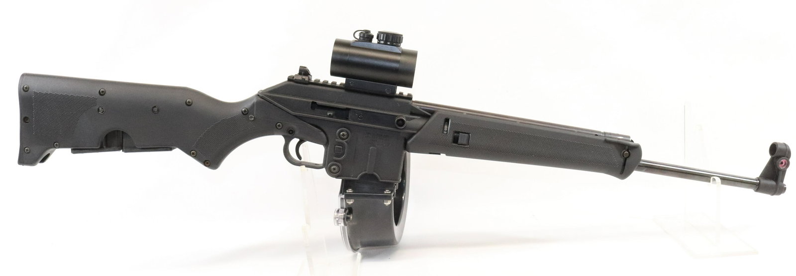 KEL-TEC SU-16: .223 REMINGTON, SERIAL# N2L20 WITH TRU-GLO SCOPE, DRUM MAGAZINE, AND (2) CLIPS Terms: UPDATED 2023 TERMS FOR PURCHASING AND SHIPPING OF AUCTION ITEMS. PLEASE READ CAREFULLY BEFORE BIDDING. ALL PAYMENT