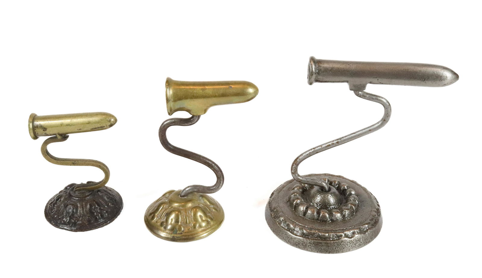 (3) MINIATURE GOFFERING IRONS: SINGLE BARREL GOFFERING IRONS WITH "S" WIRE POSTS - 2 1/4" TO 3 1/2" BARRELS UPDATED 2023 TERMS FOR PURCHASING AND SHIPPING OF AUCTION ITEMS. PLEASE READ CAREFULLY BEFORE BIDDING. ALL PAYMENTS FOR PUR