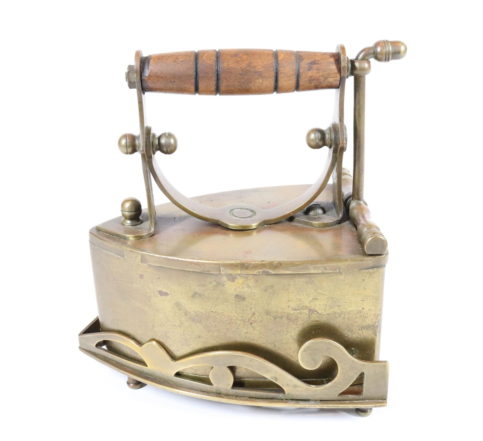 EARLY ENGLISH BOX IRON: TALL POST WITH DOVETAILED CONSTRUCTION, AND TRIVET - 6 1/8" UPDATED 2023 TERMS FOR PURCHASING AND SHIPPING OF AUCTION ITEMS. PLEASE READ CAREFULLY BEFORE BIDDING. ALL PAYMENTS FOR PURCHASES WILL BE MA