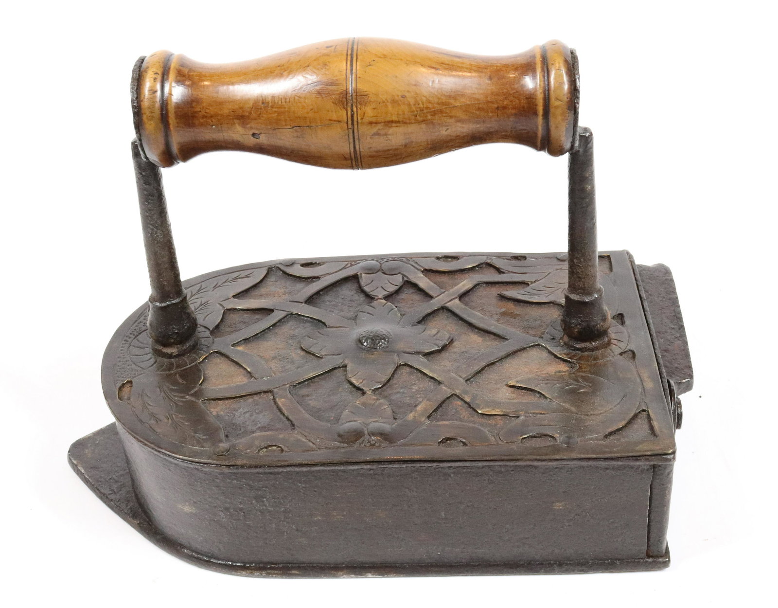 EARLY BRASS CUTWORK GERMAN BOX IRON (1 of 5)