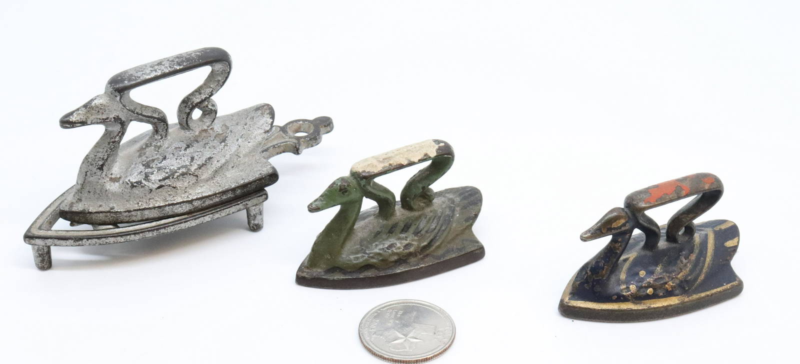 (3) Miniature Cast Iron Swan Irons Auction