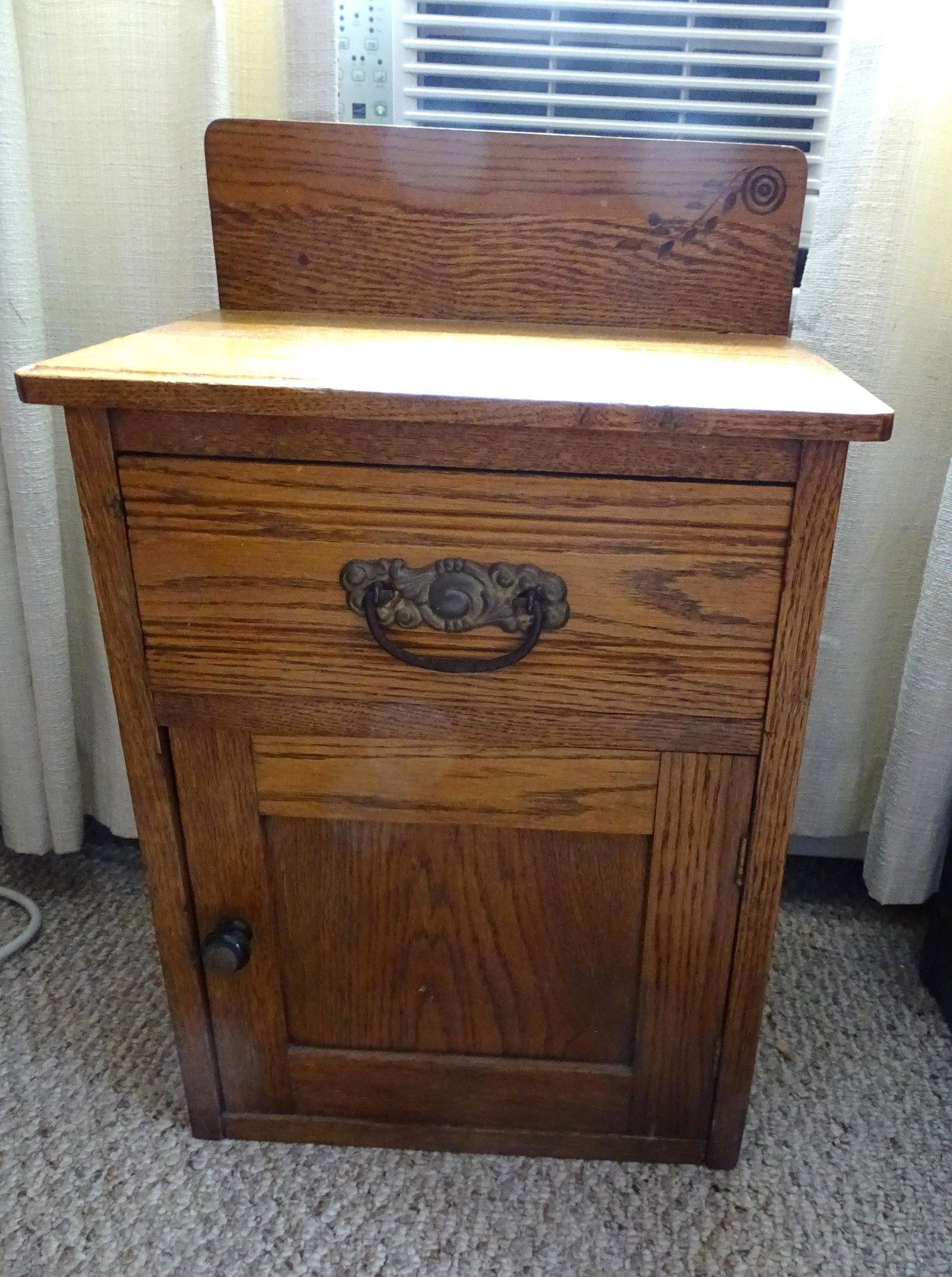 OAK CABINET: ONE DRAWER AND DOOR, 17" x 11 1/2" x 24 1/2" UPDATED 2023 Terms for Purchasing and Shipping of Auction Items. Please read carefully before bidding. All payments for purchases will be made through Live