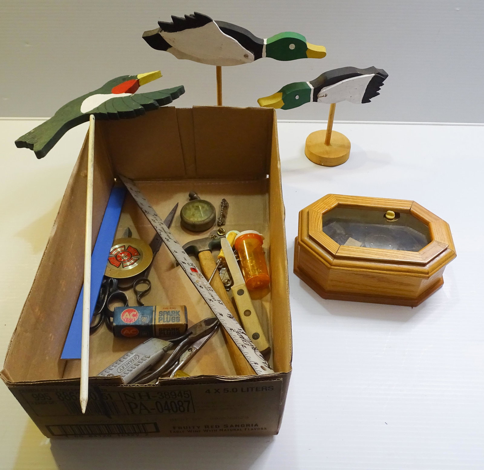 BOX OF TOOLS AND DUCKS: MISC TOOLS, WOODEN DUCKS AND MORE UPDATED 2023 Terms for Purchasing and Shipping of Auction Items. Please read carefully before bidding. All payments for purchases will be made through LiveAuctioneers