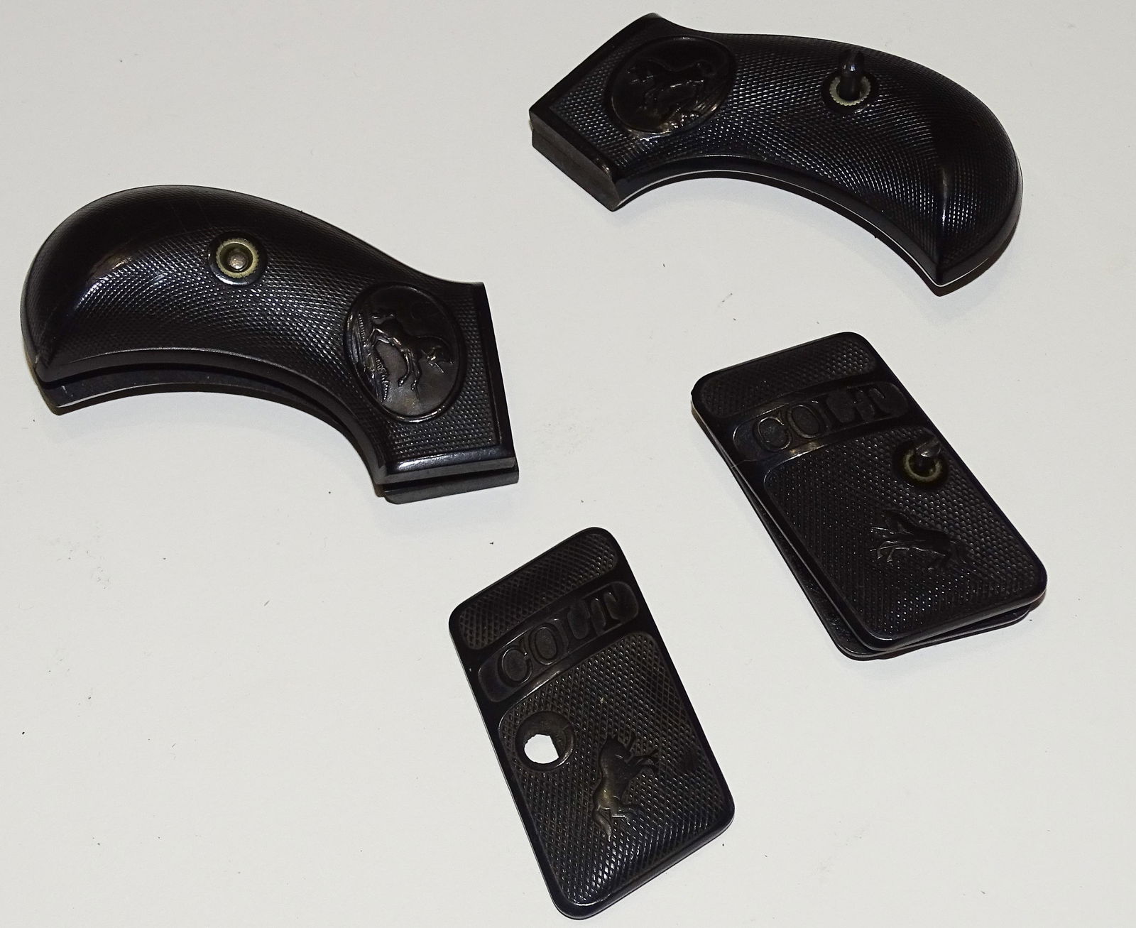 (3) PAIR COLT GRIPS: BLACK BAKELITE THREE PAIR PLUS ONE 2" 3" UPDATED 2023 Terms for Purchasing and Shipping of Auction Items. Please read carefully before bidding. All payments for purchases will be made through LiveAuct