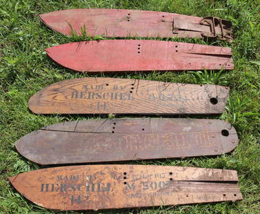 (5) STALK CUTTER SIDES: THREE WITH DECORATIVE STENCILING. "STANDARD HERSCHEL". 36" X 7". Auction Terms for August 1, 2023 The Estate of John Yablonsky. This Sale is PICK-UP ONLY. Hartzellís Auction Gallery will