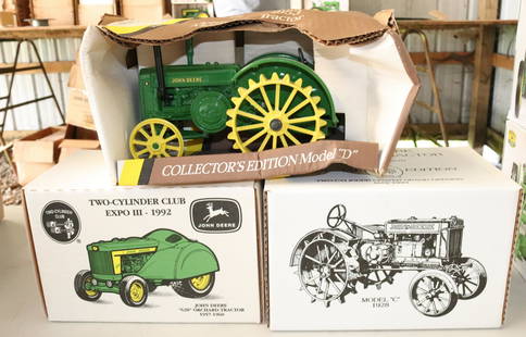 (3) JOHN DEERE TRACTOR MODELS: MODEL C, MODEL D AND MODEL 620. 1/16 SCALE. NEW IN BOX. Auction Terms for August 1, 2023 The Estate of John Yablonsky. This Sale is PICK-UP ONLY. Hartzellís Auction Gallery will offer Live