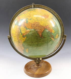 CRAM'S LIGHT-UP VINTAGE GLOBE: GLASS GLOBE ON WOODEN BASE - 17 1/2" H PLEASE READ CAREFULLY - Terms for Purchasing and Shipping of Auction Items. Please read carefully before bidding. All payments for purchases will be made through