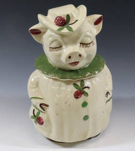 CERAMIC COOKIE JAR: 1940'S SHAWNEE "WINNIE" PIG - MARKED ON BOTTOM, 11 1/2" H PLEASE READ CAREFULLY - Terms for Purchasing and Shipping of Auction Items. Please read carefully before bidding. All payments for purchases w