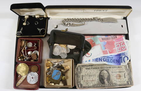 LOT OF MEN'S ACCESSORIES AND COINS: INCLUDING: CUFFLINKS, TIE CLIPS, PINS, FOREIGN MONEY AND MORE. PLEASE READ CAREFULLY - Terms for Purchasing and Shipping of Auction Items. Please read carefully before bidding. All payments for purcha