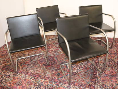 SET OF (4) KNOLL BRNO CHAIRS: BRUSHED METAL AND BLACK LEATHER. LABELED ON BOTTOMS. DELIVERED 1999. MARKED ON METAL "KNOLL STUDIO, MIES VAN DER ROHE, 31" X 22" X 24" PLEASE READ CAREFULLY - Terms for Purchasing and Shipping of Auct