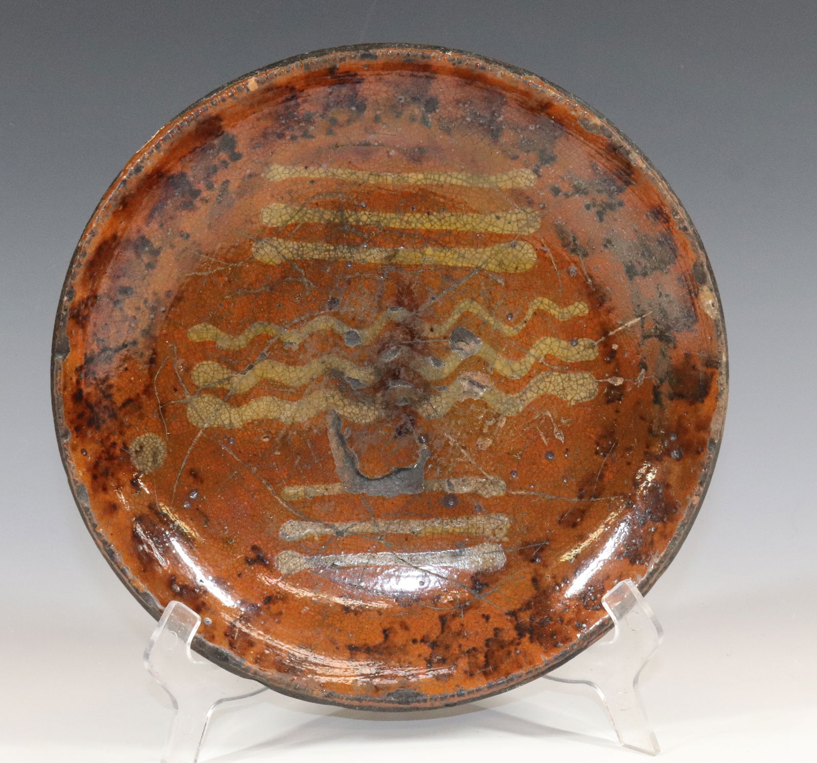 DECORATED REDWARE PIE PLATE (1 of 3)