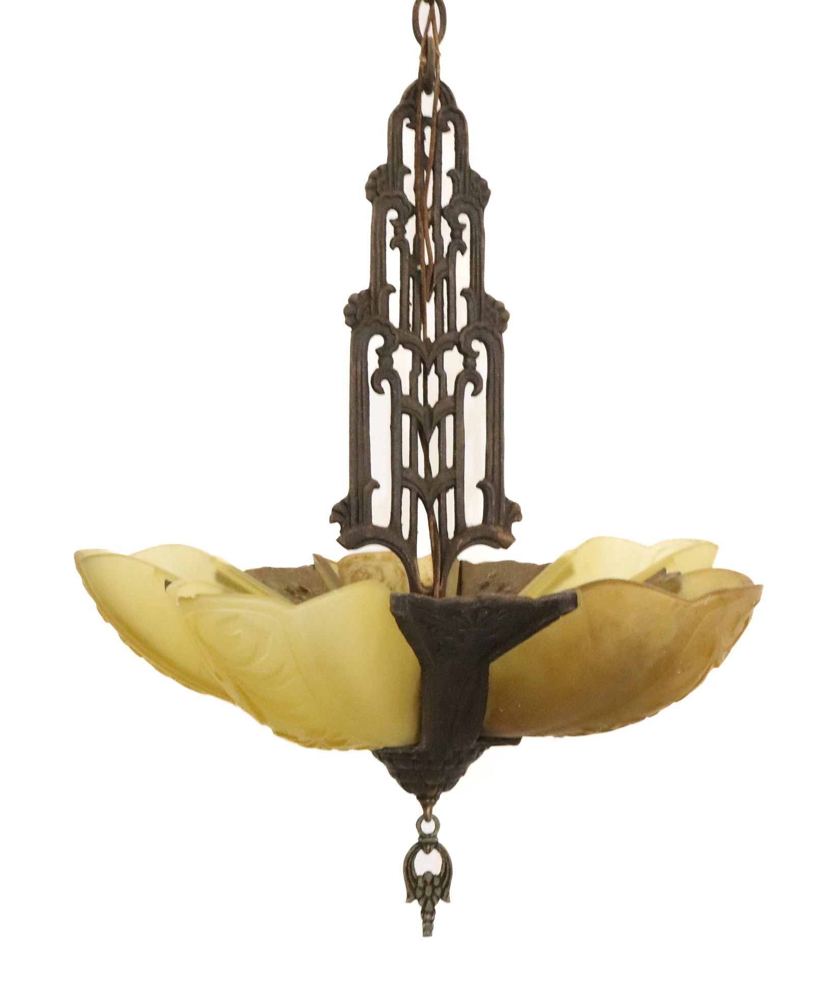 CAST IRON HANGING LIGHT WITH SLIP SHADES (1 of 6)