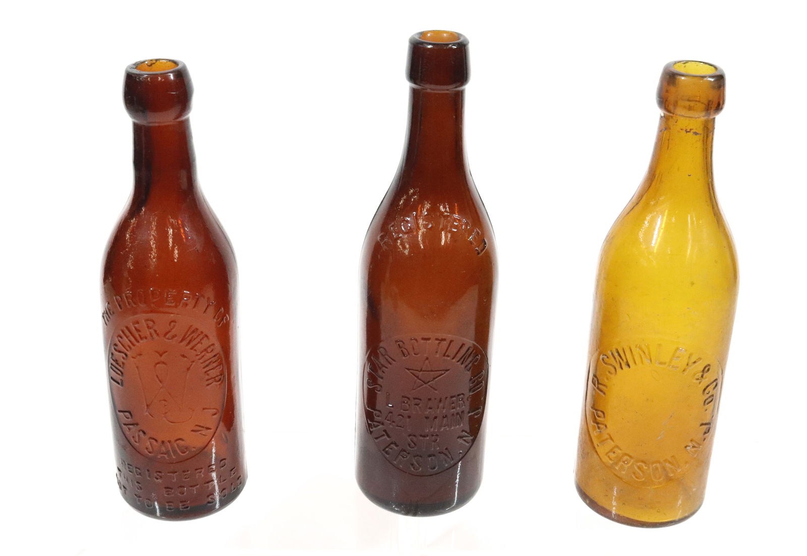(3) AMBER NEW JERSEY BOTTLES (1 of 3)