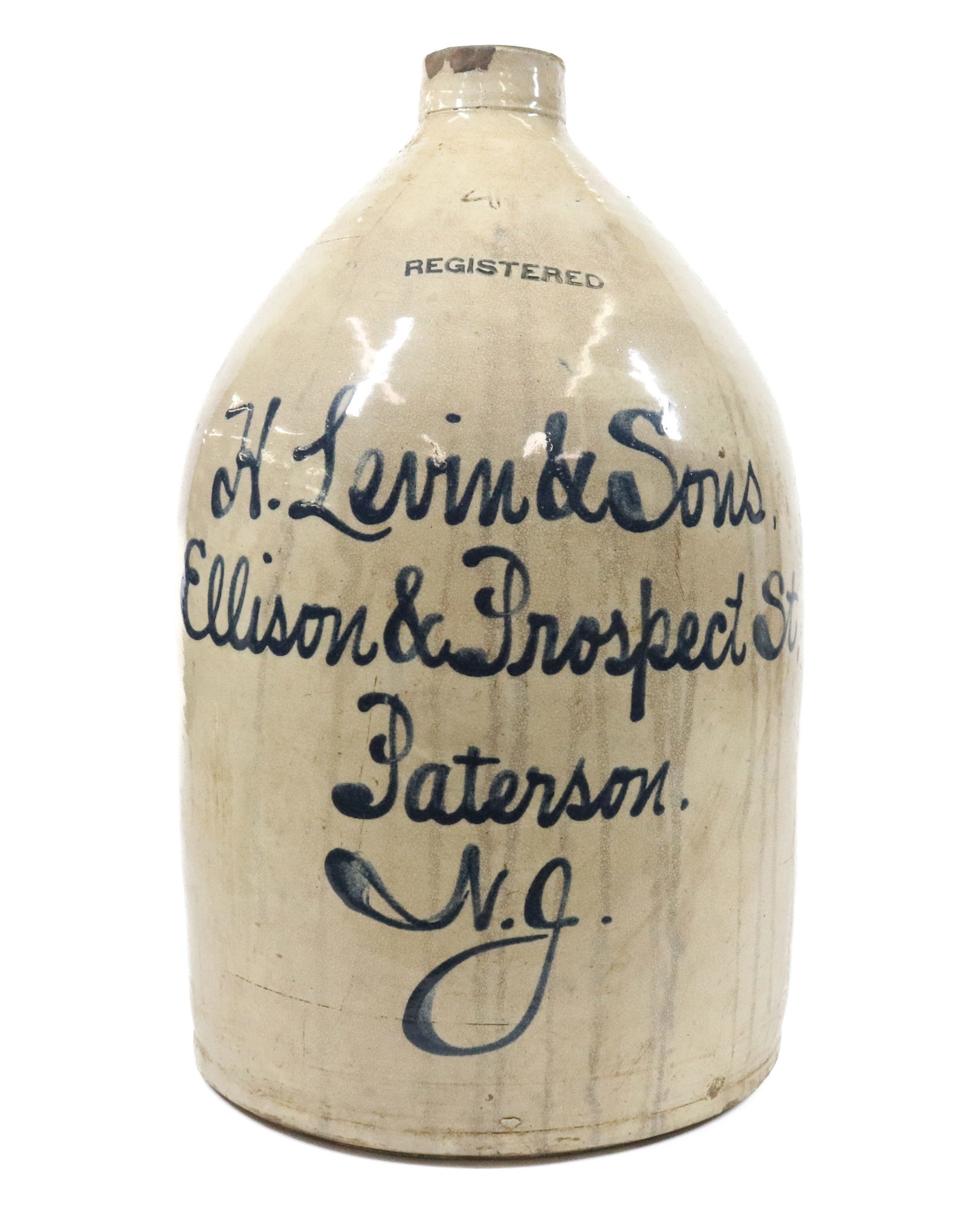 FOUR-GALLON PATERSON, NJ SCRIPT JUG (1 of 5)