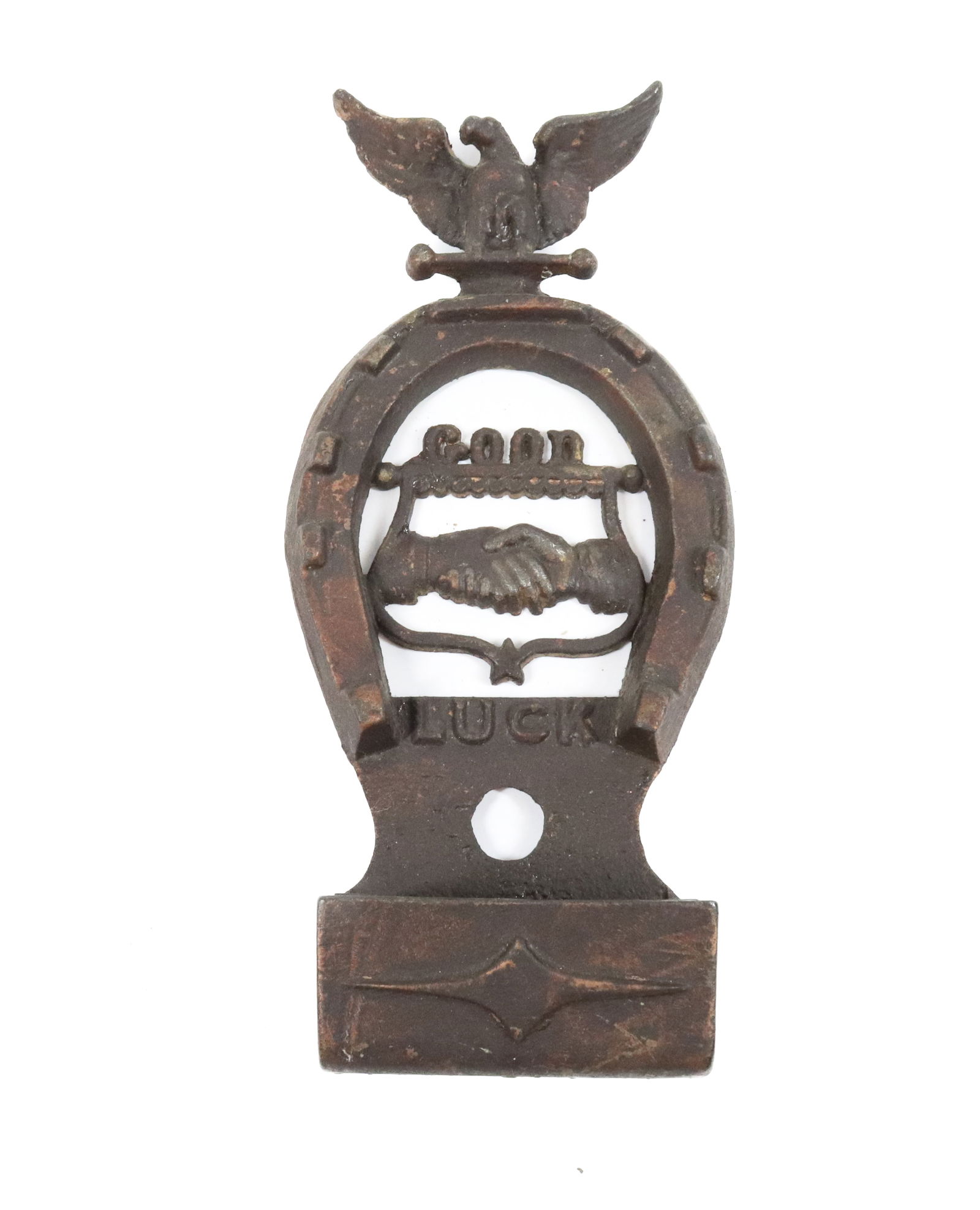 CAST IRON "GOOD LUCK" MATCH HOLDER (1 of 2)