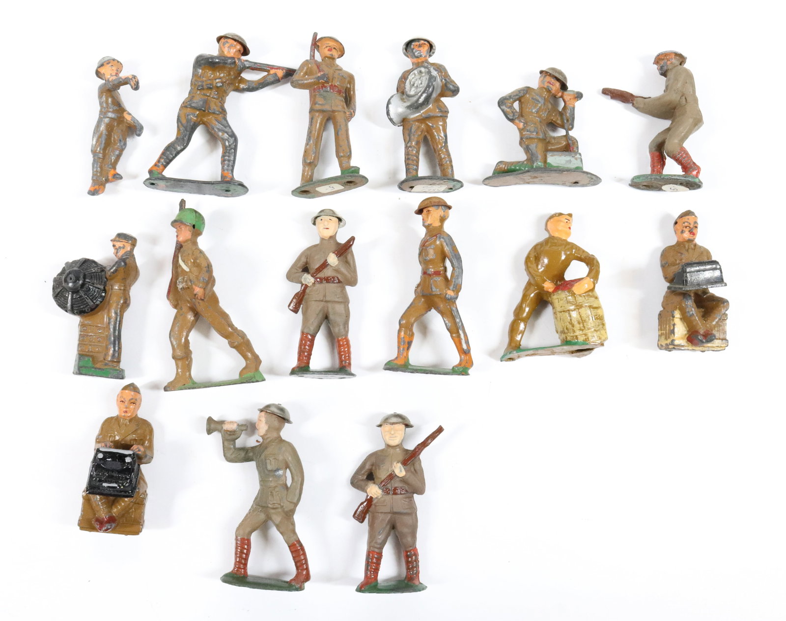 LOT OF HOLLOW BODY TOY SOLDIERS: (15) SOLDIERS IN A VARIETY OF POSES. AVERAGE 3" H. PLEASE READ CAREFULLY - Terms for Purchasing and Shipping of Auction Items. Please read carefully before bidding. All payments for purchases will be 