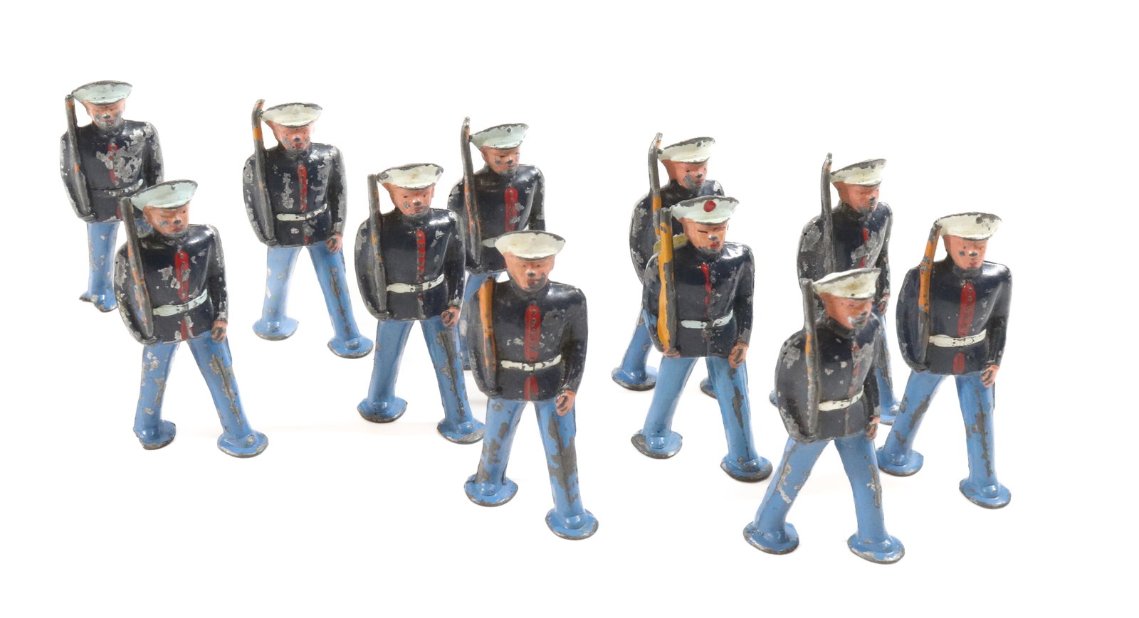 LOT OF HOLLOW BODY TOY SOLDIERS: (11) PAINTED METAL SOLDIERS WITH RIFLES. 2 3/4" H. PLEASE READ CAREFULLY - Terms for Purchasing and Shipping of Auction Items. Please read carefully before bidding. All payments for purchases will be 