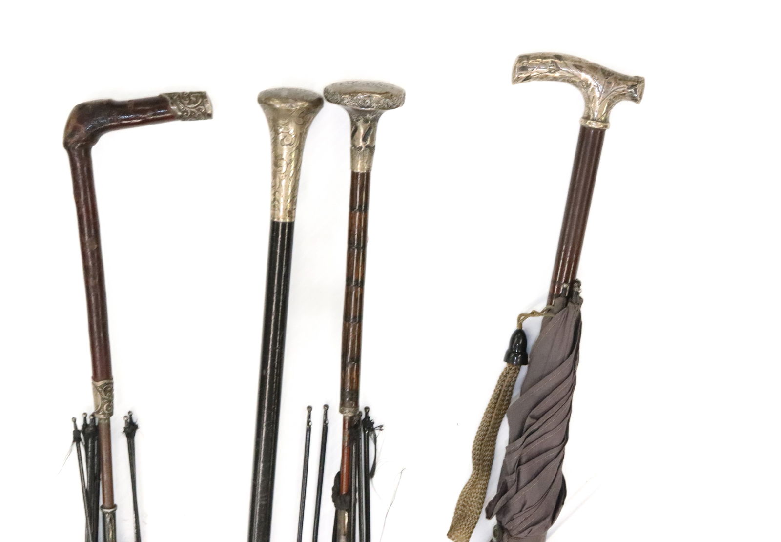 (4) ANTIQUE UMBRELLAS WITH SILVER HANDLES (1 of 5)