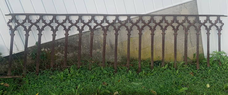 ORNATE CAST IRON FENCE SECTION: BLACK/RUSTY SURFACE (MATCHES GATE IN PREVIOUS LOT). 9' 10" X 31" H. PLEASE READ CAREFULLY - Terms for Purchasing and Shipping of Auction Items. Please read carefully before bidding. All payments