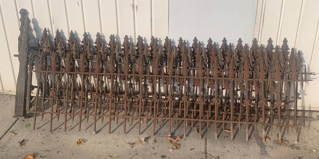(4) SECTIONS OF CAST IRON FENCING: ORNATE GARDEN FENCING. 23" H X 77" L. TWO ATTACHED POSTS 29" H. PLEASE READ CAREFULLY - Terms for Purchasing and Shipping of Auction Items. Please read carefully before bidding. All payments for purch