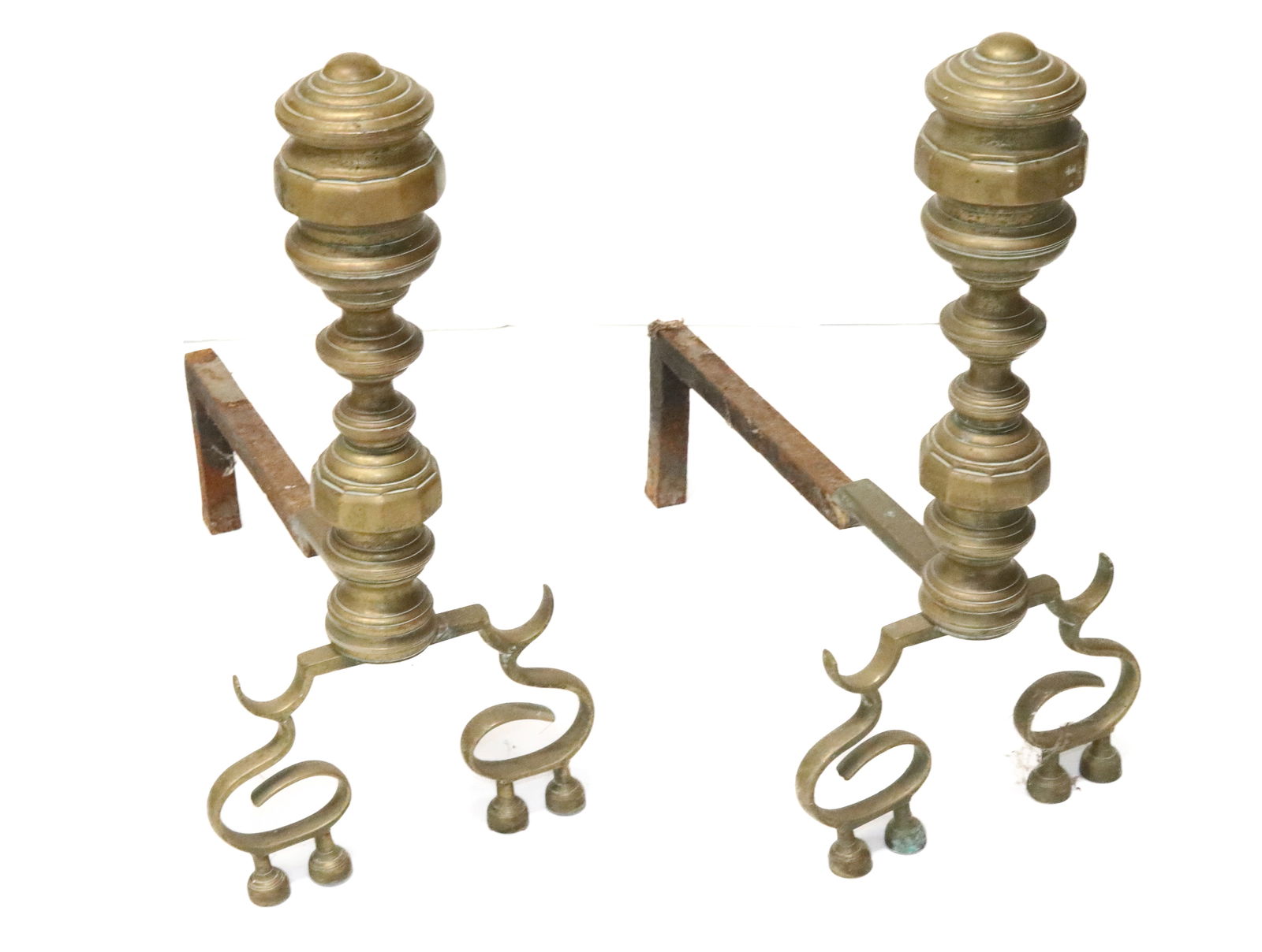 PAIR OF FANCY BRASS ANDIRONS (1 of 2)