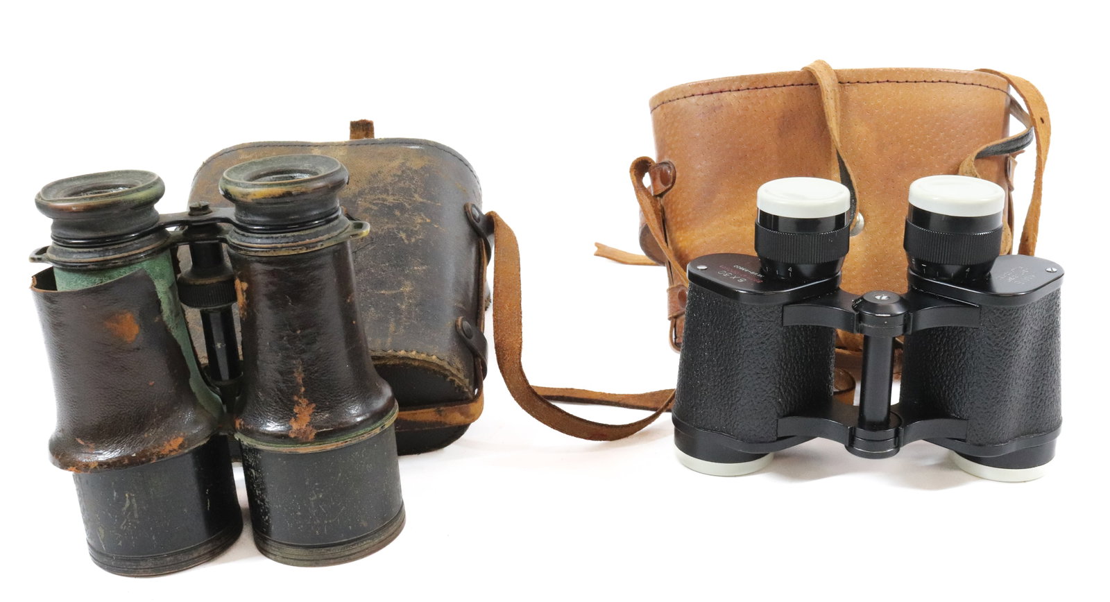 (2) PAIR OF VINTAGE BINOCULARS: NIKMIS 8X30 AND UNMARKED BRASS/LEATHER PAIR 5 1/4" H. -PLEASE READ CAREFULLY - Terms for Purchasing and Shipping of Auction Items. Please read carefully before bidding. All payments for purchases will