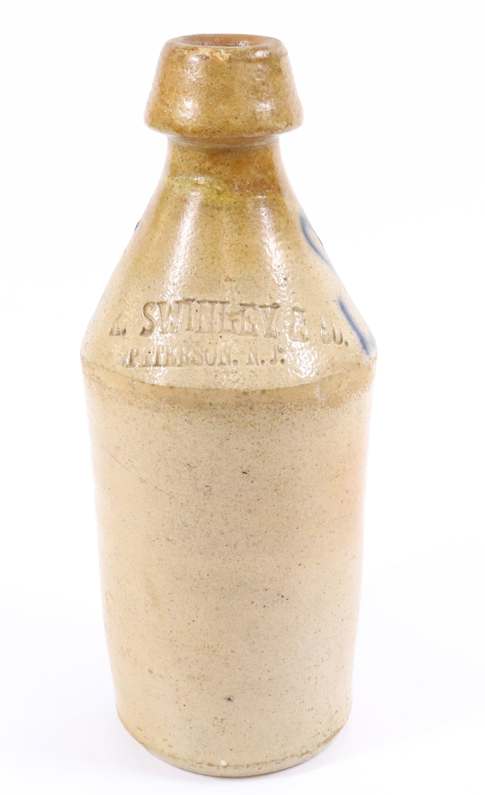 BLUE DECORATED STONEWARE BOTTLE  (1 of 6)